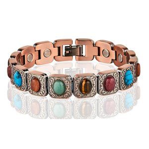 Antique Copper Magnetic Link Stone Bracelet - Arthritis Pain Relieve Bracelet
